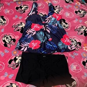 Floral and Black Bottoms swimsuit Large
